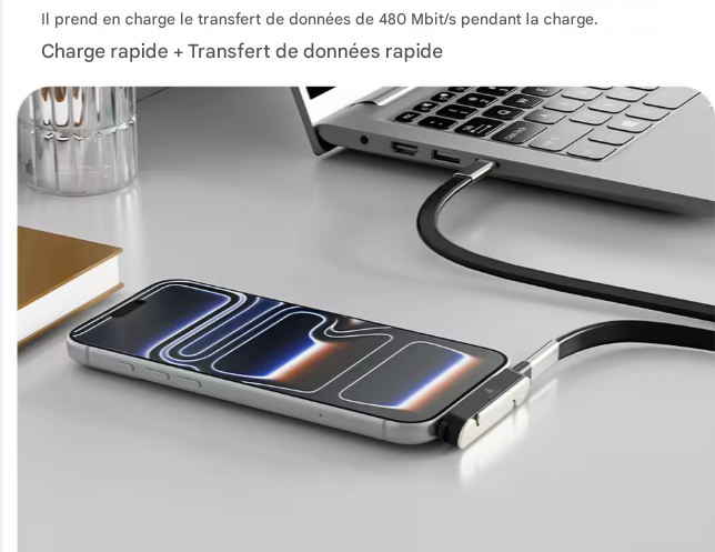 Câble 2-en-1 Recharge Rapide & Support Téléphone