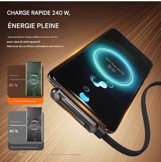 Câble 2-en-1 Recharge Rapide & Support Téléphone