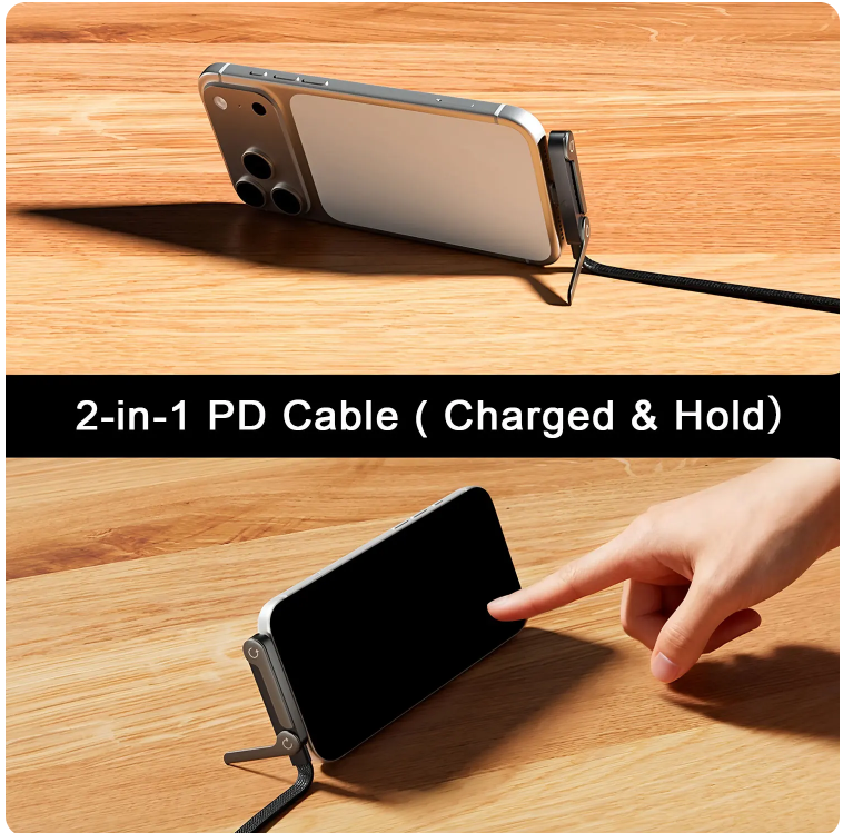 Câble 2-en-1 Recharge Rapide & Support Téléphone